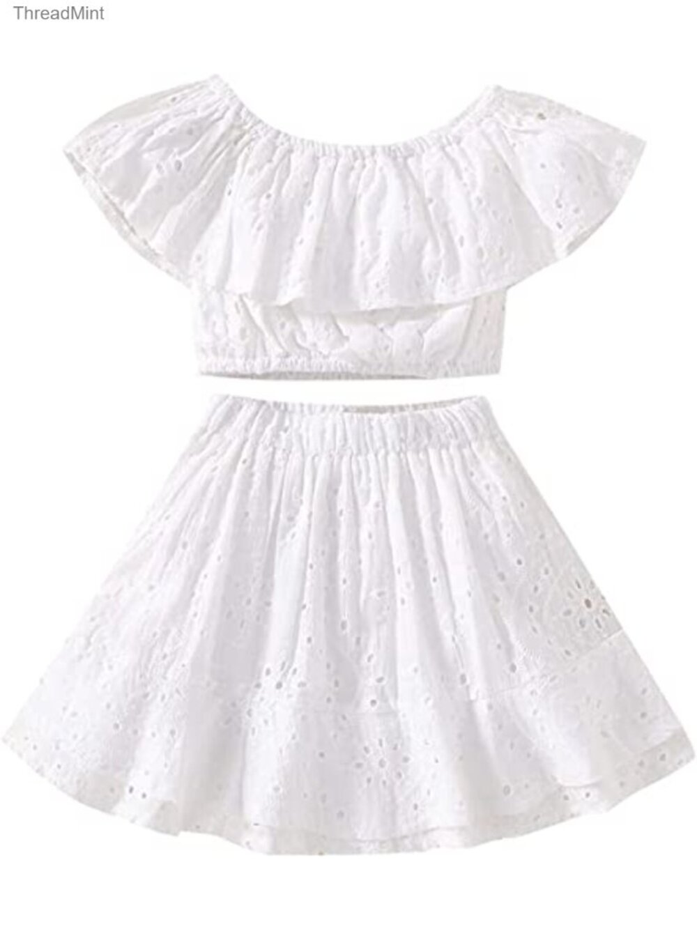 Kids Baby Girls Outfits Floral Ruffle Off Shoulder Crop Tops Denim Shorts Skirt